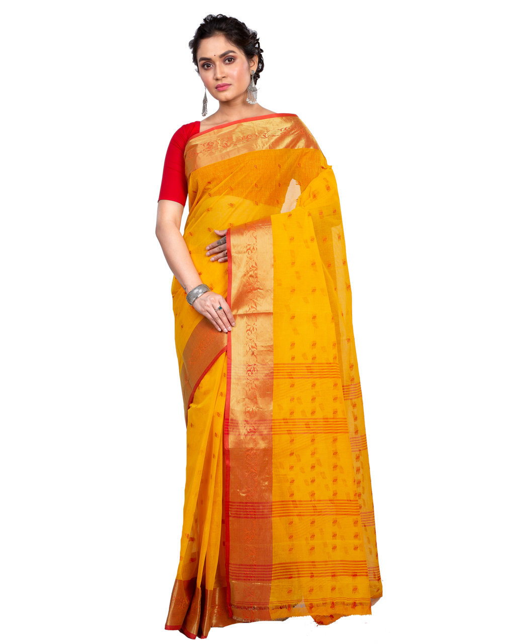 Yellow Pure Cotton Churi_Par Tant Saree (861)
